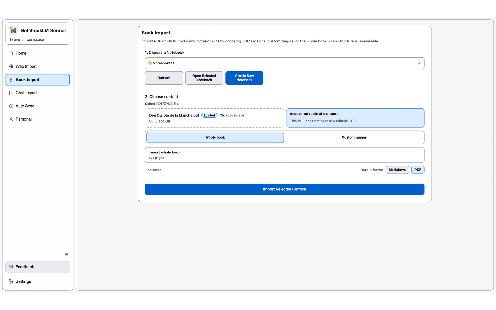Modo PDF de Book Import con rangos de paginas generados y agrupados desde el documento subido. Modo PDF de Book Import con rangos de paginas generados y agrupados desde el documento subido.
